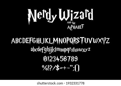 Lightning alphabet with sharp edges for nerdy wizard titles. Vector typography illustration