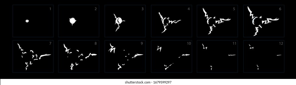 Lightning animation effect, Electricity effect animation. Spark animation explosion frames for flash animation in games, video and cartoon illustration- vector