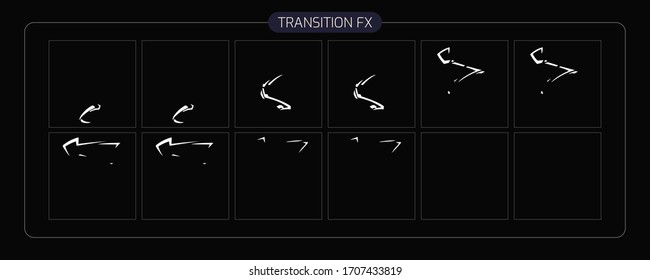 Lightning animation effect. thunderbolt sprite sheet for Video Game, Cartoon, Animation and motion design. 2D Classic lighting fx. EPS-10 vector illustration.