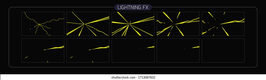 Lightning animation effect. thunderbolt sprite sheet for Video Game, Cartoon, Animation and motion design. Colorful lighting fx. EPS-10 vector illustration.