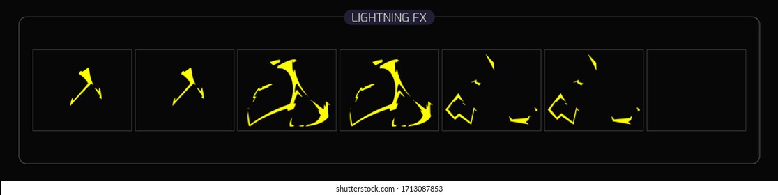 Blitzanimationseffekt. Dreiblitz-Sprite für Video Game, Cartoon, Animation und Motion Design. Farbige Beleuchtung fx.EPS-10 Vektorgrafik.