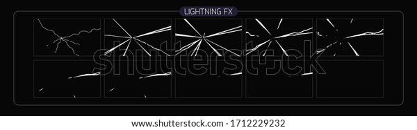 Lightning animation effect. thunderbolt\
sprite sheet for Video Game, Cartoon, Animation and motion design.\
2D Classic lighting fx. EPS-10 vector\
illustration.