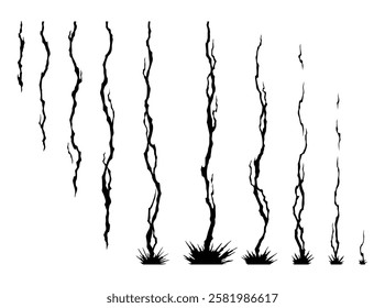 Lightning animation set with sparks. Electricity thunderbolt danger, light electric powerful thunder. Bright energy effect, Vector illustration