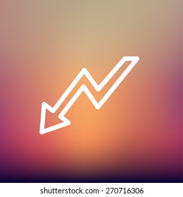 Flecha luminosa línea delgada de icono descendente para web y móvil, moderno diseño minimalista plano. Icono blanco vectorial en el fondo de malla gradiente.