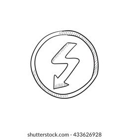Lightning arrow downward vector sketch icon isolated on background. Hand drawn Lightning arrow downward icon. Lightning arrow downward sketch icon for infographic, website or app.