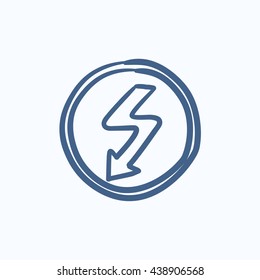 Lightning arrow downward vector sketch icon isolated on background. Hand drawn Lightning arrow downward icon. Lightning arrow downward sketch icon for infographic, website or app.