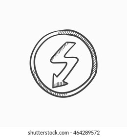 Lightning arrow downward vector sketch icon isolated on background. Hand drawn Lightning arrow downward icon. Lightning arrow downward sketch icon for infographic, website or app.