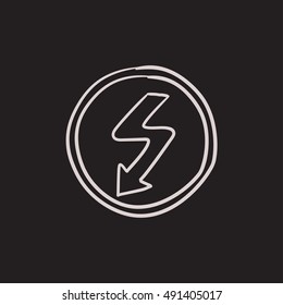 Lightning arrow downward vector sketch icon isolated on background. Hand drawn Lightning arrow downward icon. Lightning arrow downward sketch icon for infographic, website or app.