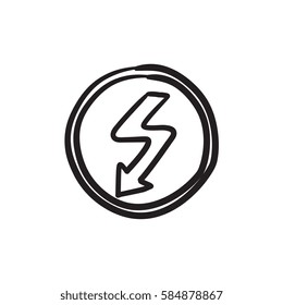 Lightning arrow downward vector sketch icon isolated on background. Hand drawn Lightning arrow downward icon. Lightning arrow downward sketch icon for infographic, website or app.