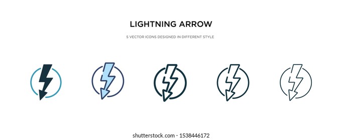 Lightning Arrow Icon In Different Style Vector Illustration. Two Colored And Black Lightning Arrow Vector Icons Designed In Filled, Outline, Line And Stroke Style Can Be Used For Web, Mobile, Ui