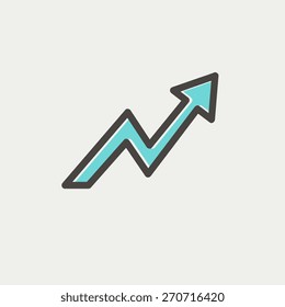 Lightning arrow upward icon thin line for web and mobile, modern minimalistic flat design. Vector icon with dark grey outline and offset colour on light grey background.