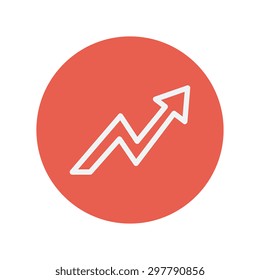 Lightning arrow upward thin line icon for web and mobile minimalistic flat design. Vector white icon inside the red circle.