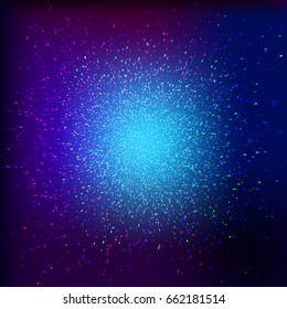 a lightning backdrop dotted with huge variety of sparkle multicolored tiny shapes throughout itself. abstract space background. vector illustration