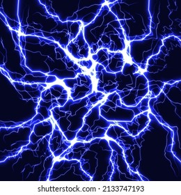 Lightning background, ice cracks pattern, thunder strikes, electric charge, blue plasma texture. Vector illustration.