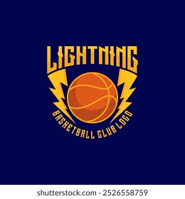 Lightning basketball club logo design vector, basketball club logo vector illustration isolated on a navy background perfect for basketball academy logo, basketball senior team logo and the like