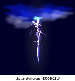 lightning beautiful flash on dark cloud background, realistic vector