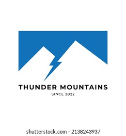Relámpago entre montañas y el vector del logotipo del cielo azul