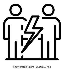 Lightning between people icon. Outline lightning between people vector icon for web design isolated on white background