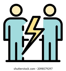 Blitze zwischen Menschen Symbol. Rahmenblitz zwischen Menschen Vektorsymbol Farbe flach einzeln