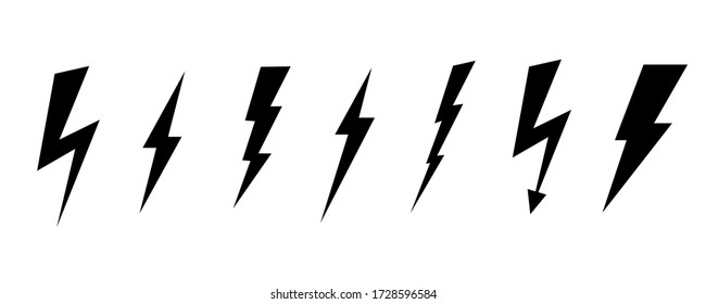 Lightning black icons. Black symbols on a white background. Vector minimalistic illustration