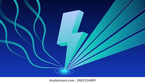 Fondo azul y púrpura relámpago. Estilo Thunderbolt 3d