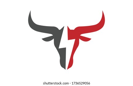 lightning bolt bullhead vector logo concept, simple Buffalo sign, Bull symbol on a white background illustration