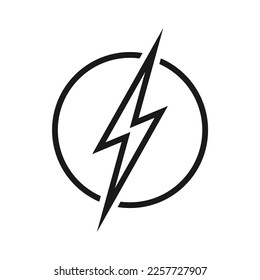 Relámpago en el icono gráfico circular. Signo de energía aislado en fondo blanco. Símbolo de energía eléctrica. Ilustración del vector