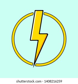 Lightning bolt in circle icon. Electric power, energy, thunder concept. Electricity. Vector flat design