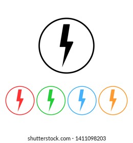 Lightning bolt in circle icon. Electric power, energy, thunder concept. Electricity. Vector flat design