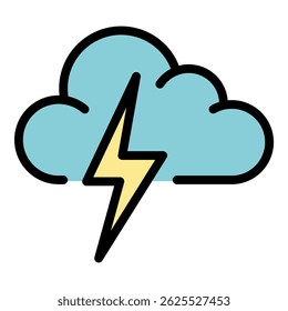 Lightning bolt cloud icon. Outline lightning bolt cloud vector icon color flat isolated