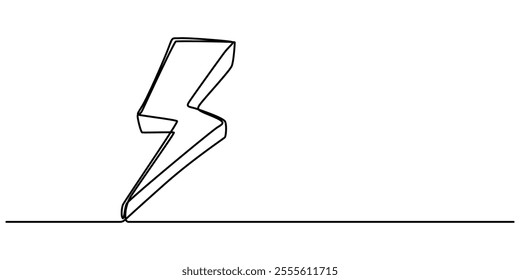 Lightning Bolt Continuous Line Art Illustration, Lightning icon in continuous line drawing style. Line art of lightning bolt icon, Flash pro vector Illustration, bolt electric  in continuous line.