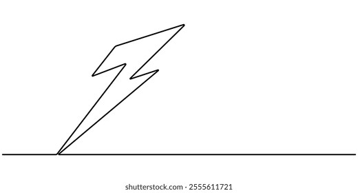 Lightning Bolt Continuous Line Art Illustration, Lightning icon in continuous line drawing style. Line art of lightning bolt icon, Flash pro vector Illustration, bolt electric  in continuous line.