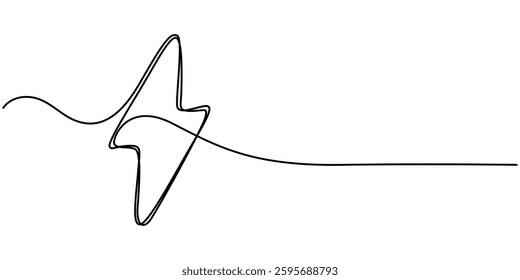 Lightning Bolt Continuous Line Art Illustration, Flash Illustration, continuous line electric icon.single electric vector.electric energy icon drawn one vector.isolated white background.