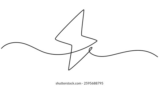 Lightning Bolt Continuous Line Art Illustration, Flash Illustration, continuous line electric icon.single electric vector.electric energy icon drawn one vector.isolated white background.