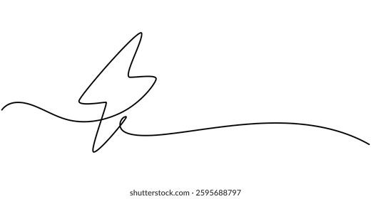 Lightning Bolt Continuous Line Art Illustration, Flash Illustration, continuous line electric icon.single electric vector.electric energy icon drawn one vector.isolated white background.