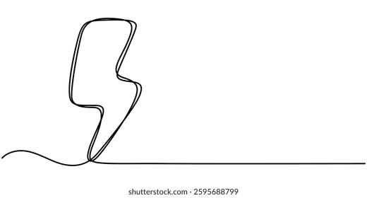 Lightning Bolt Continuous Line Art Illustration, Flash Illustration, continuous line electric icon.single electric vector.electric energy icon drawn one vector.isolated white background.