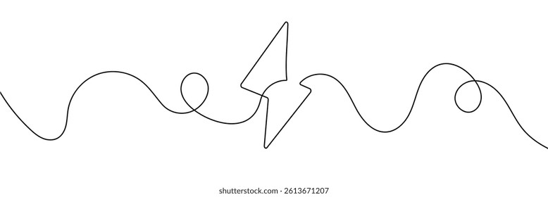Lightning Bolt Continuous Line Art Illustration, Flash Illustration, continuous line electric icon. Single electric vector. Electric energy icon drawn one vector .Isolated white background.