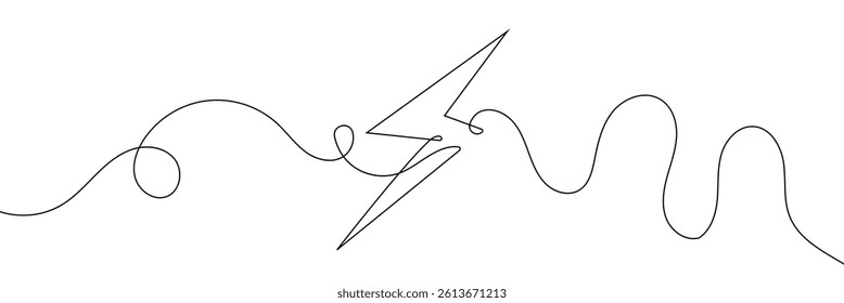Lightning Bolt Continuous Line Art Illustration, Flash Illustration, continuous line electric icon. Single electric vector. Electric energy icon drawn one vector .Isolated white background.