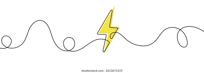 Lightning Bolt Continuous Line Art Illustration, Flash Illustration, continuous line electric icon. Single electric vector. Electric energy icon drawn one vector .Isolated white background.