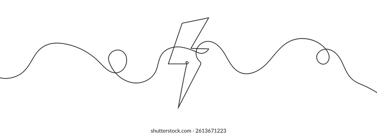 Lightning Bolt Continuous Line Art Illustration, Flash Illustration, continuous line electric icon. Single electric vector. Electric energy icon drawn one vector .Isolated white background.