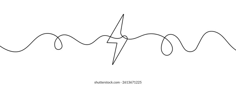 Lightning Bolt Continuous Line Art Illustration, Flash Illustration, continuous line electric icon. Single electric vector. Electric energy icon drawn one vector .Isolated white background.
