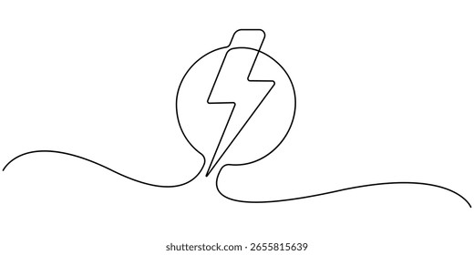 Lightning Bolt Continuous Line Art Illustration, Flash Illustration, continuous line electric icon. Single electric vector. Electric energy icon drawn one vector .Isolated white background. EPS 10 . 