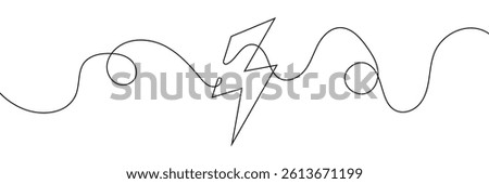 Lightning Bolt Continuous Line Art Illustration, Flash Illustration, continuous line electric icon. Single electric vector. Electric energy icon drawn one vector .Isolated white background.