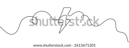 Lightning Bolt Continuous Line Art Illustration, Flash Illustration, continuous line electric icon. Single electric vector. Electric energy icon drawn one vector .Isolated white background.