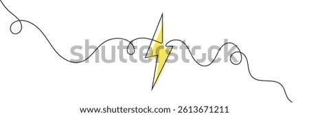 Lightning Bolt Continuous Line Art Illustration, Flash Illustration, continuous line electric icon. Single electric vector. Electric energy icon drawn one vector .Isolated white background.