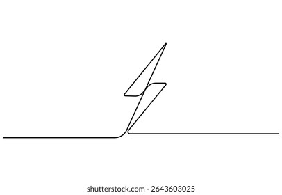 Lightning bolt continuous one line drawing, Flash Illustration, continuous line electric icon. Single electric vector. Electric energy icon drawn one vector illustration.