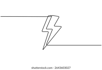 Lightning bolt continuous one line drawing, Flash Illustration, continuous line electric icon. Single electric vector. Electric energy icon drawn one vector illustration.