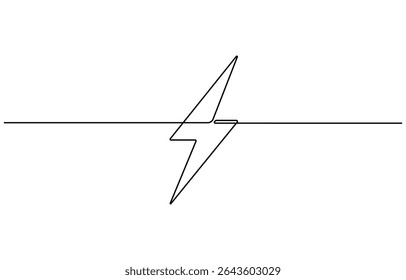 Raio parafuso contínuo um desenho de linha, Flash Illustration, linha contínua ícone elétrico. Vetor elétrico único. Ícone de energia elétrica desenhado uma ilustração vetorial.