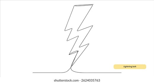 Lightning bolt continuous single line art drawing sketch on white background	