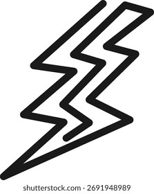 Icono de Doodle de rayo, símbolo de Thunderbolt dibujado a mano, bosquejo de relámpago de energía eléctrica, ilustración de arte de línea de relámpago en zigzag, Thunderbolt, icono de Vector de contorno